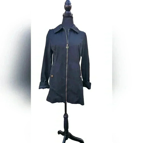 Michael Kors Women's Black w/ Gold Logo Full Zip-up Lightweight Jacket Size XS - Picture 1 of 7